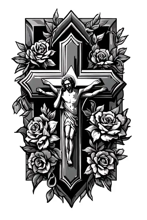 Christian cross with Christ monogram tattoo design idea