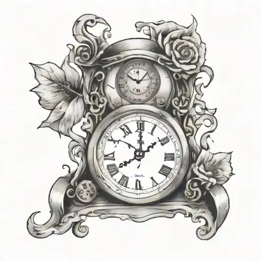 clock with cracks and hourglass tattoo design idea