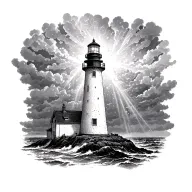 lighthouse standing tall shining light through a storm tattoo design idea
