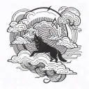 A storm cloud swirling with electrical bolts, with a wolf howling in the background tattoo design idea