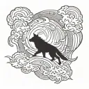 A storm cloud swirling with electrical bolts, with a wolf howling in the background tattoo design idea