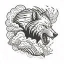 A storm cloud swirling with electrical bolts, with a wolf howling in the background tattoo design idea