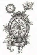 tree of life is inside the bottom of the hourglass and on top the design of the pocket watch tattoo design idea