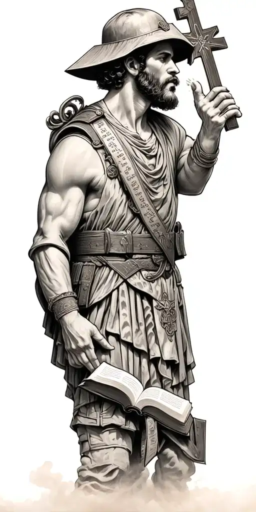 soldier of God with cross and bible scripture  tattoo design idea