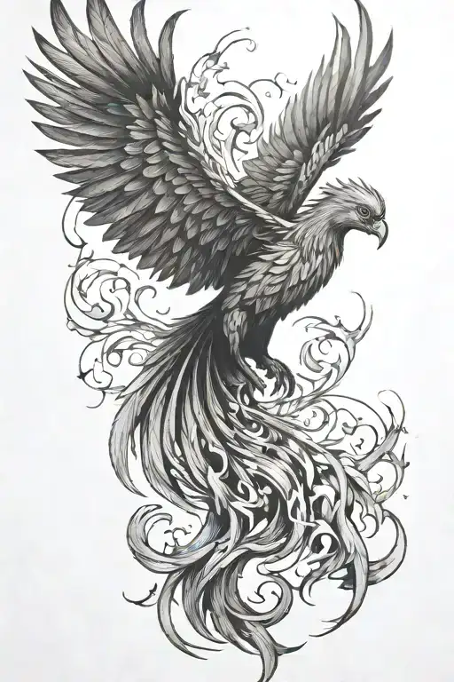 phoenix rising from the ashes symbolizing overcoming PTSD tattoo design idea