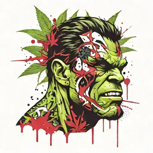 Cannabis and hulk tattoo design idea