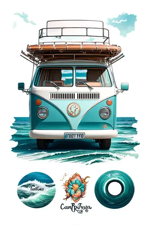 campervan sea waves tattoo design idea