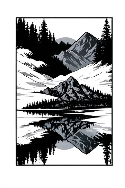 blue ridge mountains sleeve tattoo design idea
