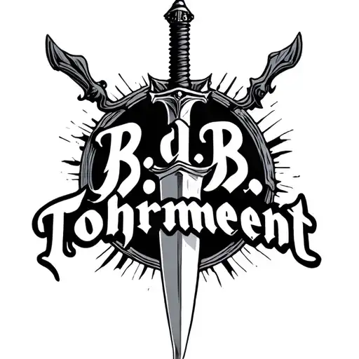 "B.D.B.   Tohrment" "B.D.B.   Tohrment" "B.D.B.   Tohrment" dagger surrounded tattoo design idea