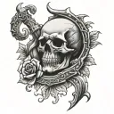 skull and bones over a kracken on a background of roses tattoo design idea