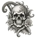 skull and bones over a kracken on a background of roses tattoo design idea