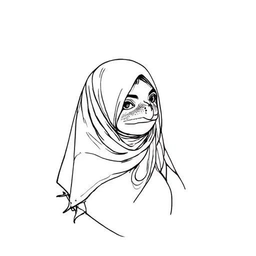 a small minimalist tattoo, a toad in a hijab tattoo design idea
