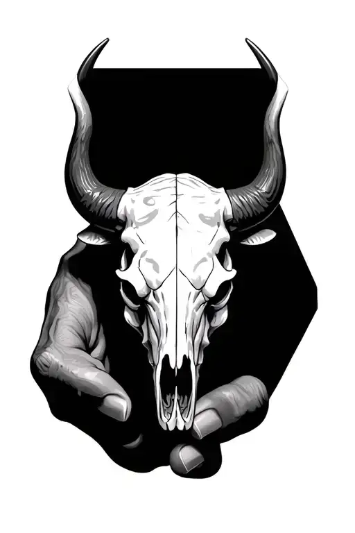3D bull skull on right hand, side view tattoo design idea