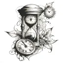 clock with cracks and hourglass tattoo design idea