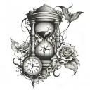 clock with cracks and hourglass tattoo design idea