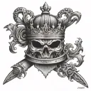 Kings crown with fire on top, katana, date  1-10-81 in Roman numerals tattoo design idea