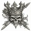 Kings crown with fire on top, katana, date  1-10-81 in Roman numerals tattoo design idea