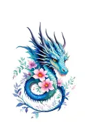 dragon books flowers intertwined tattoo design idea