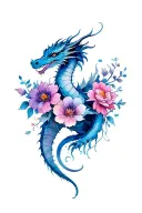 dragon books flowers intertwined tattoo design idea