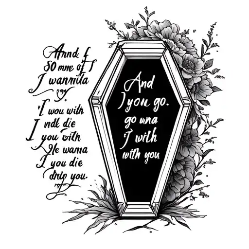 coffin saying And if you go, I wanna go with you And if you die, I wanna die with you tattoo design idea