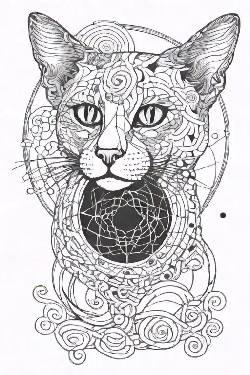 Memorial to my dead cat Mia, lines and circles intertwined within, abstract tattoo design idea