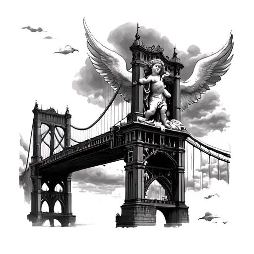 cherubs heavens gate bridge tattoo design idea