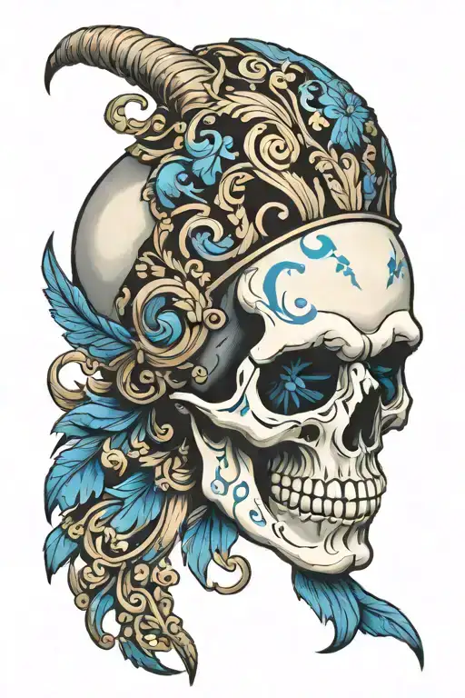 A skull with blue  face markings  tattoo design idea