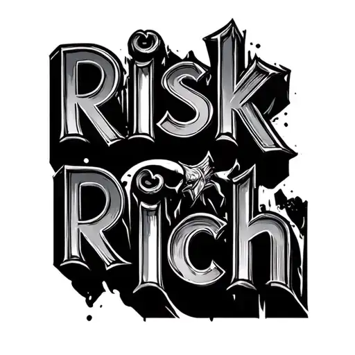 "Risk Rich" playing blocks body black and white tattoo design idea
