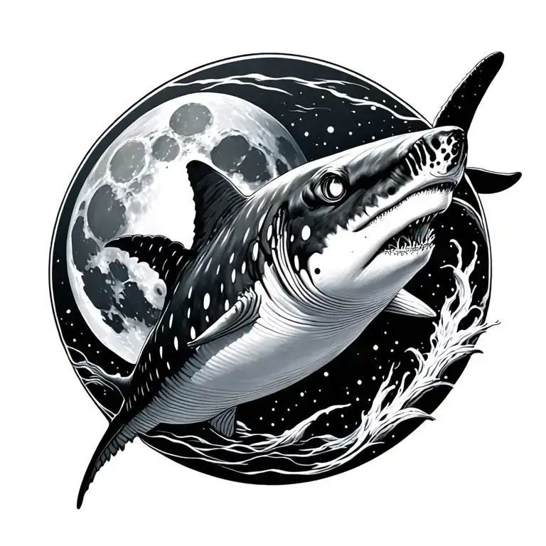 whale shark with moon phases tattoo design idea