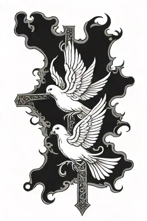 dove and cross tattoo design idea