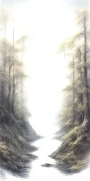 massive forest landscape with huge moon in the background with river, willow tree, and compass tattoo design idea