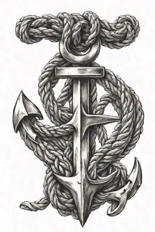 Anchor tied with rope hanging tattoo design idea