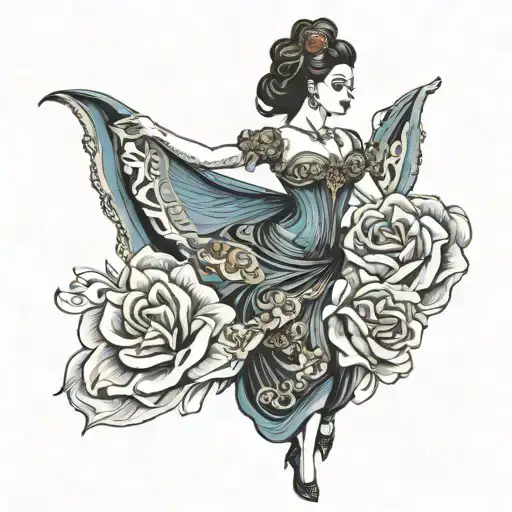 bluenonnet flower flamenco dancer tattoo design idea