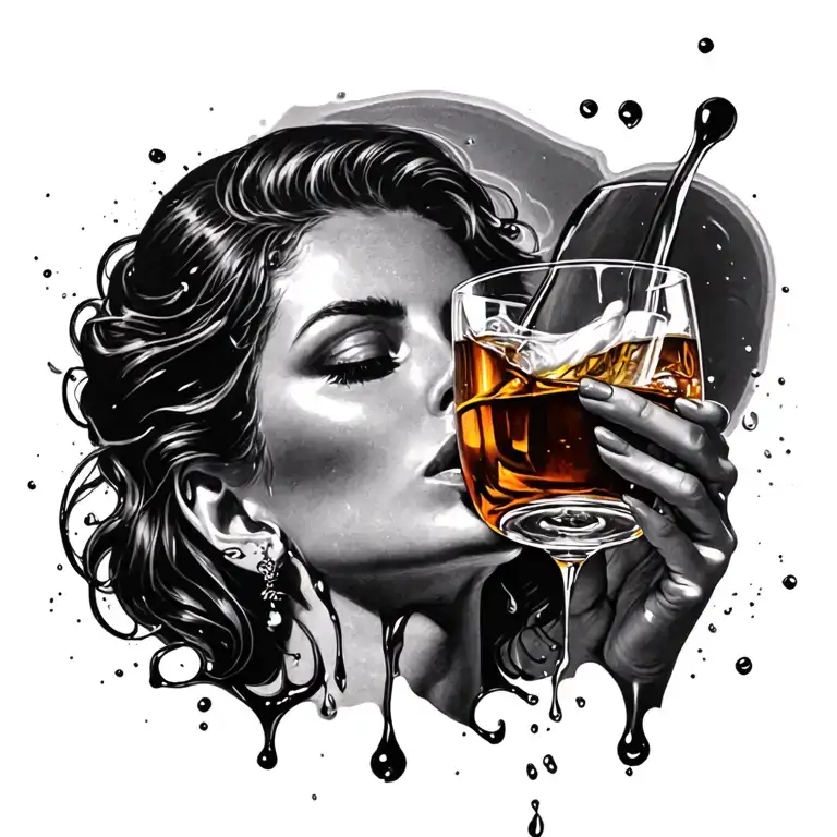 woman drinks alcohol spilled tattoo design idea