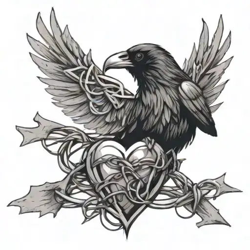 raven and barbed wire guarding the heart tattoo design idea