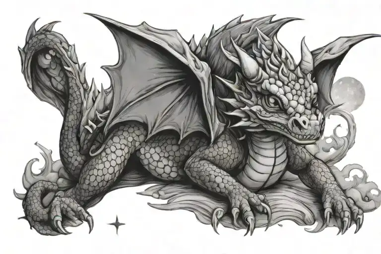 baby dragon night sky tattoo design idea