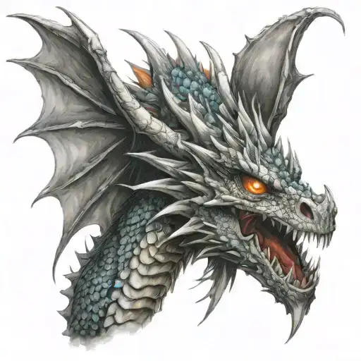 undead dragon breathing fire tattoo design idea