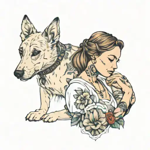 Girl on a bourse with dog beside her tattoo design idea
