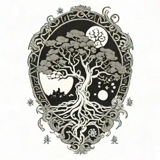 tree of life and sun and moon tattoo design idea