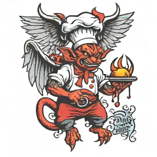 chef devil with wings tattoo design idea
