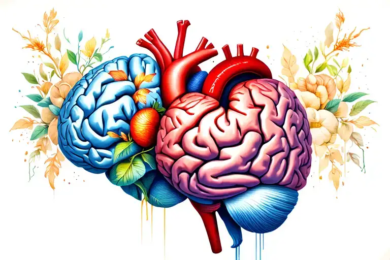brain and heart balance tattoo design idea