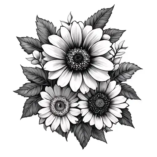 Flower of life, scarlet begonias and black-eyed susan tattoo design idea