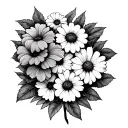 Flower of life, scarlet begonias and black-eyed susan tattoo design idea