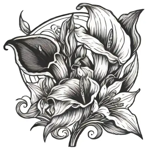 chicory and calla lilly flower bouquet tied tattoo design idea