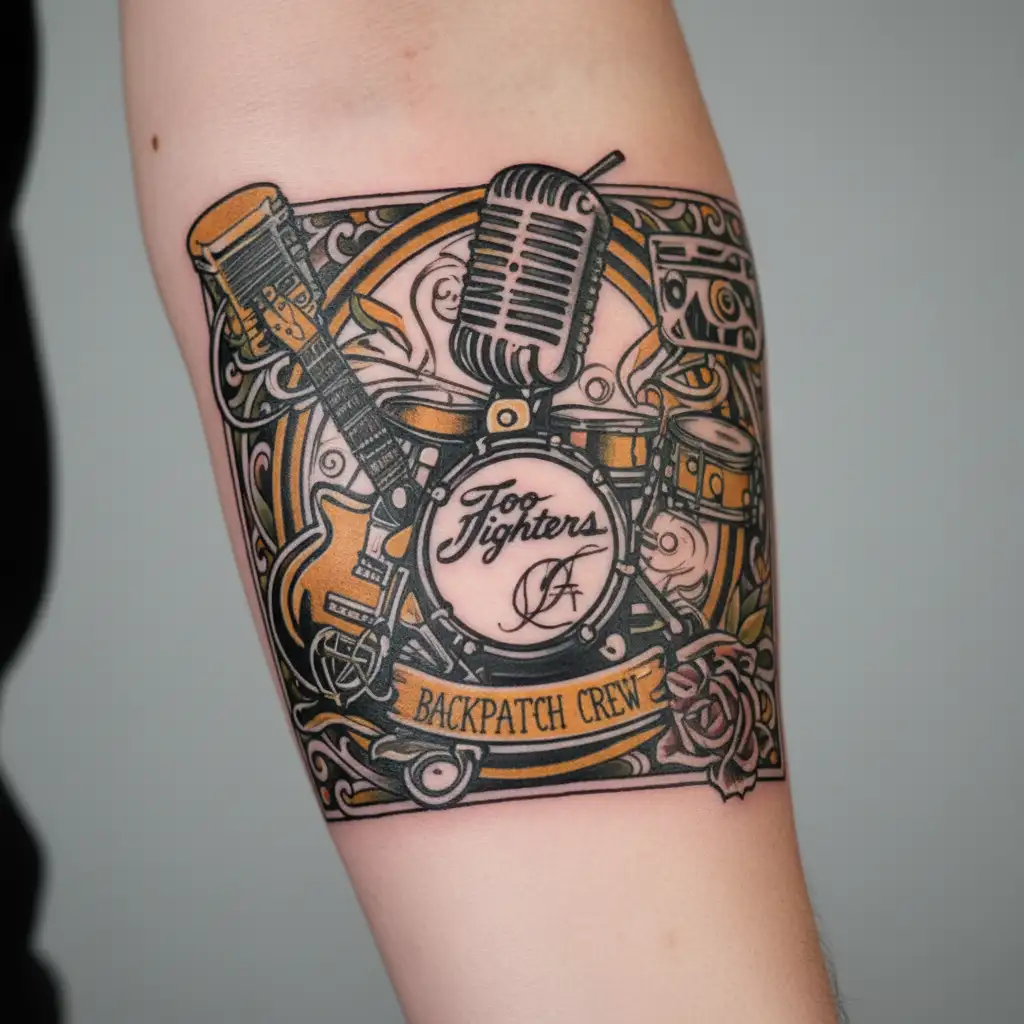 JCD guitar microphone drums JGF tattoo design idea