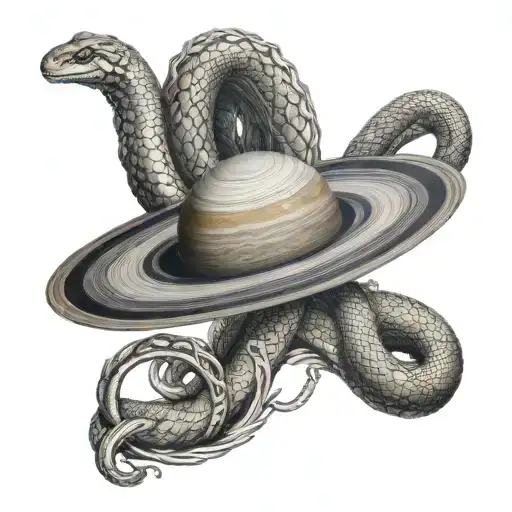 Saturn with snake with letters DCLXX-CMLXXXII tattoo design idea