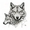 two wolf's heads one angry black second white quiet tattoo design idea