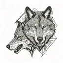 two wolf's heads one angry black second white quiet tattoo design idea