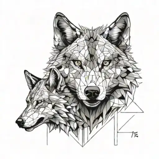 two wolf's heads one angry black second white quiet tattoo design idea