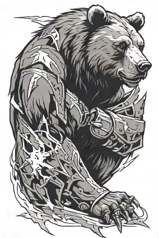 bear in armour side profile lightning bolt tattoo design idea